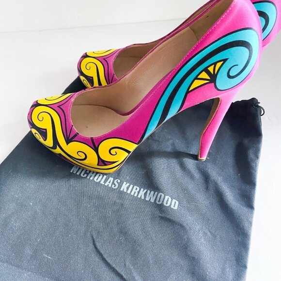 Nicolas Kirkwood Colourful Silk Satin Graffiti Heels 40 - Picture 12 of 12